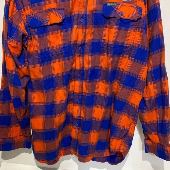 Columbia Men's Orange Blue Plaid CLG Flare Gun Flannel Button-Up Shirt Size 2XL - Picture 2 of 11